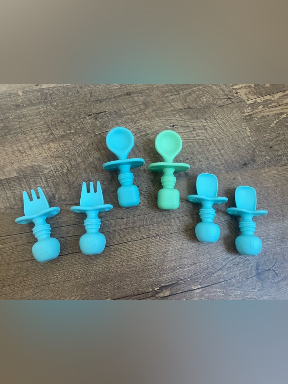 Bumkins Blue and Mint Soft Silicone Baby Utensil Set
